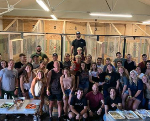 Private Events Pricing - Group of 30 people throwing axes at Hatchet House Chico
